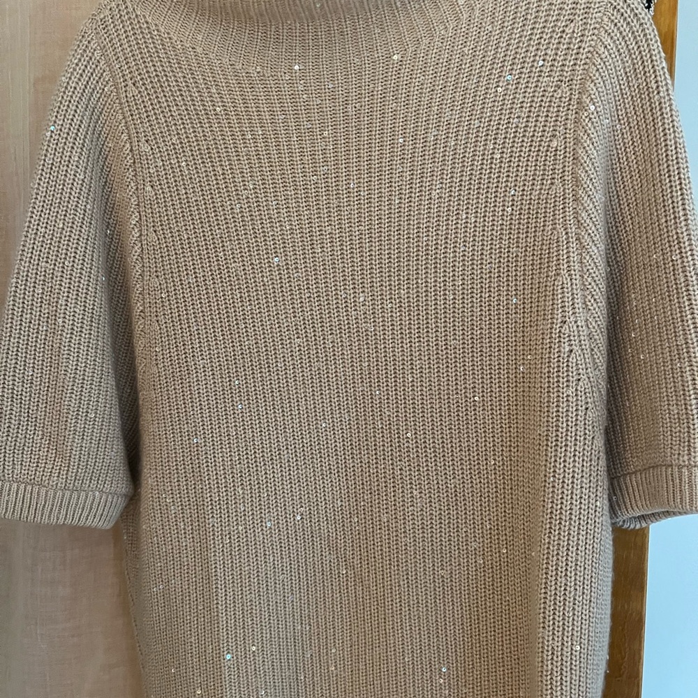 Brunello Cucinelli Classic Beige Turtleneck Sweater 26 inches long